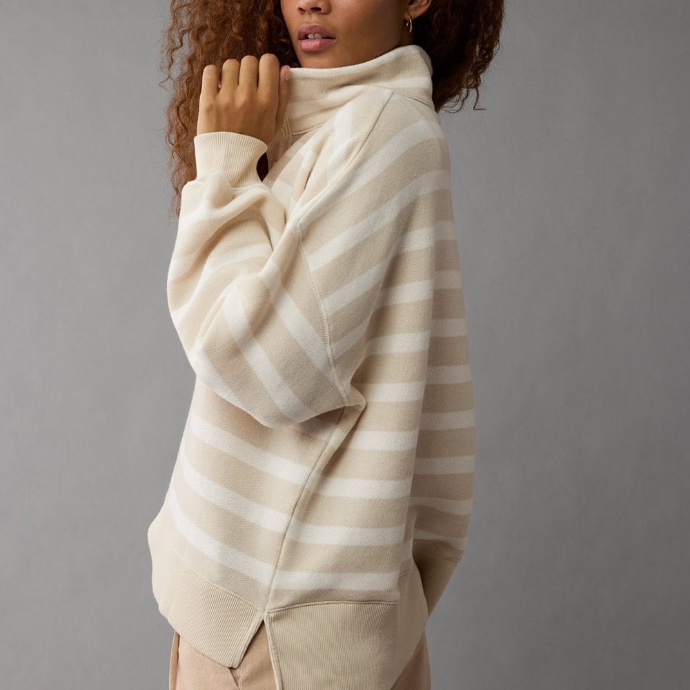 American Eagle Outfitters Cream Striped Turtleneck Sweater